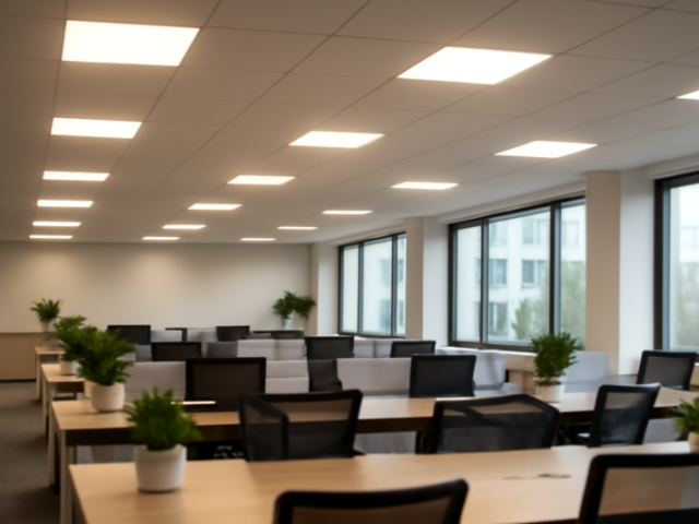 Modern kantoor verlicht met energiezuinige LED-panelen aan het plafond