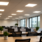 Modern kantoor verlicht met energiezuinige LED-panelen aan het plafond