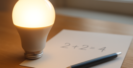 LED-lamp naast een berekening op papier voor het bepalen van de terugverdientijd