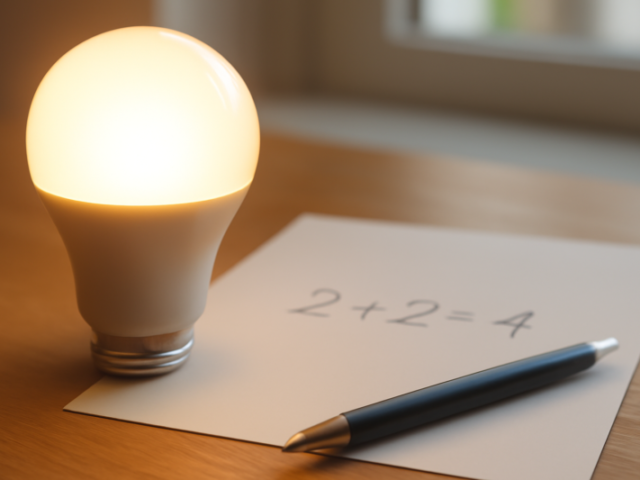 LED-lamp naast een berekening op papier voor het bepalen van de terugverdientijd
