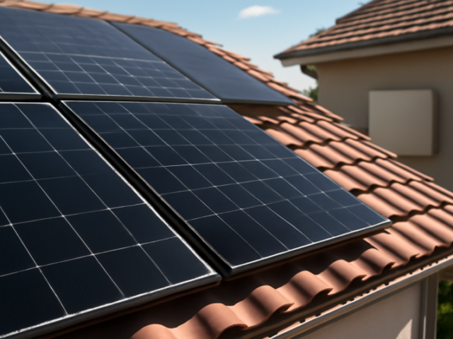Moderne bifaciale zonnepanelen op een residentieel dak met thuisbatterij in 2026
