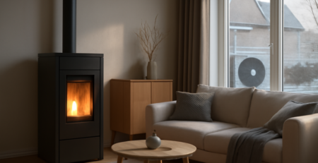 Pelletkachel en warmtepomp als hybride verwarmingssysteem in een moderne woning
