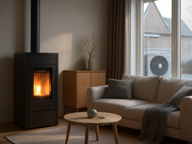 Pelletkachel en warmtepomp als hybride verwarmingssysteem in een moderne woning