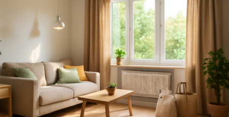 Duurzaam ingericht appartement met LED-verlichting, dikke gordijnen en radiatorfolie