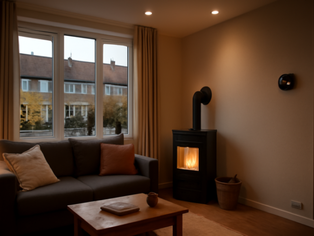 Duurzame woning van binnen met HR-glas, pelletkachel, LED-verlichting en slimme thermostaat