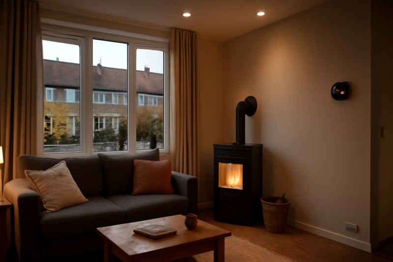 Duurzame woning van binnen met HR-glas, pelletkachel, LED-verlichting en slimme thermostaat