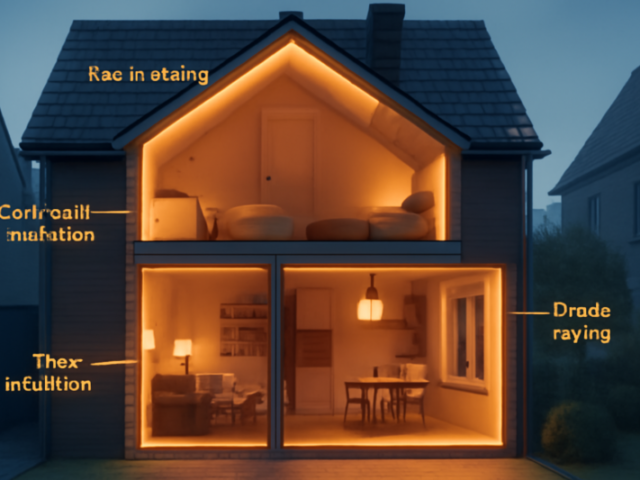 Doorsnede van een woning met spouwmuur-, dak-, vloer- en glasisolatie vergeleken