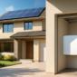 Thuisbatterij gemonteerd aan de muur naast zonnepanelen op een woning in 2026