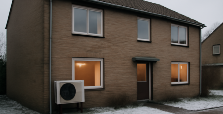 Hybride warmtepomp buiten aan een slecht geïsoleerde jaren 70 woning in Nederland