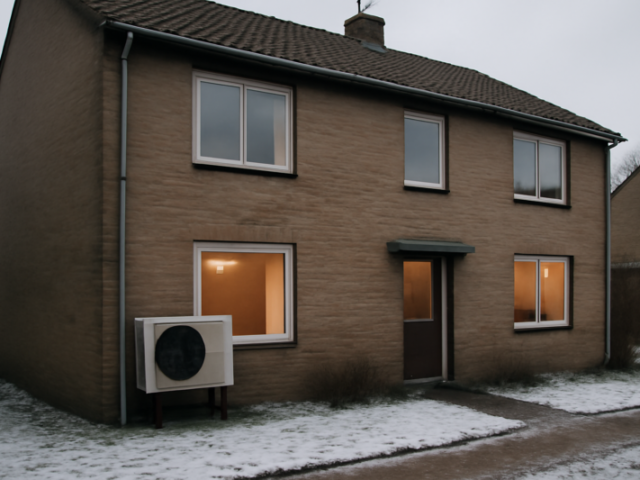 Hybride warmtepomp buiten aan een slecht geïsoleerde jaren 70 woning in Nederland