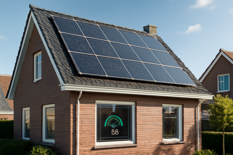 Zonnepanelen op een woning met slimme energiemeter zichtbaar, symbool voor slim contractkeuze