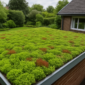 Groen sedumdak op een woonhuis met diverse vetplanten in rood en groen