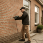 Vakman injecteert isolatiemateriaal in spouwmuur van een Nederlandse bakstenen woning
