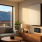 Thuisbatterij aan de muur naast een slim energiedisplay met dynamische stroomprijzen