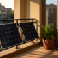 Plug-in zonnepanelen op het balkon van een Nederlandse huurwoning in de zon