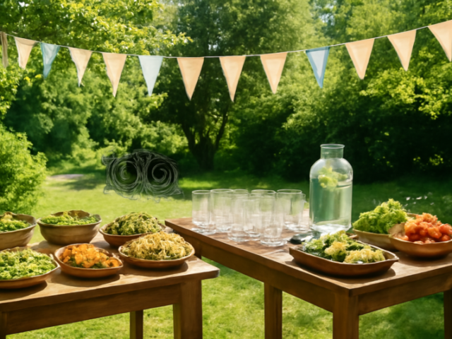 Duurzaam evenement met herbruikbaar servies, plantaardig buffet en fietsenstalling buiten