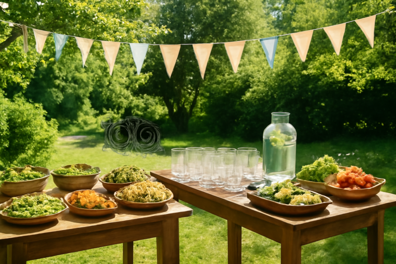 Duurzaam evenement met herbruikbaar servies, plantaardig buffet en fietsenstalling buiten