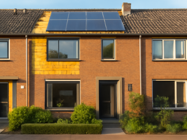 Gerenoveerde Nederlandse rijtjeswoning met dakisolatie en zonnepanelen voor energielabel A
