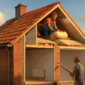 Doorsnede van een woning met spouwmuurisolatie en dakisolatie naast elkaar
