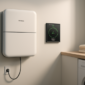 Thuisaccu aan de muur in een woning, zonder zonnepanelen, met laadweergave