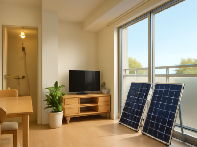 Plug-in zonnepanelen op balkon van huurwoning met milieuvriendelijke inrichting