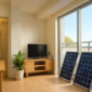 Plug-in zonnepanelen op balkon van huurwoning met milieuvriendelijke inrichting
