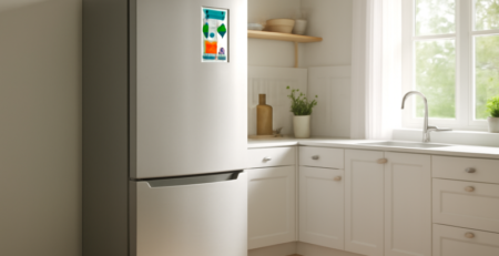 Energiezuinige koelkast met A-energielabel in een lichte moderne keuken