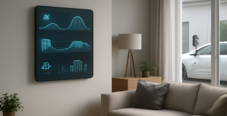 Slim energiebeheersysteem thuis met dashboard, thuisaccu en gekoppelde apparaten