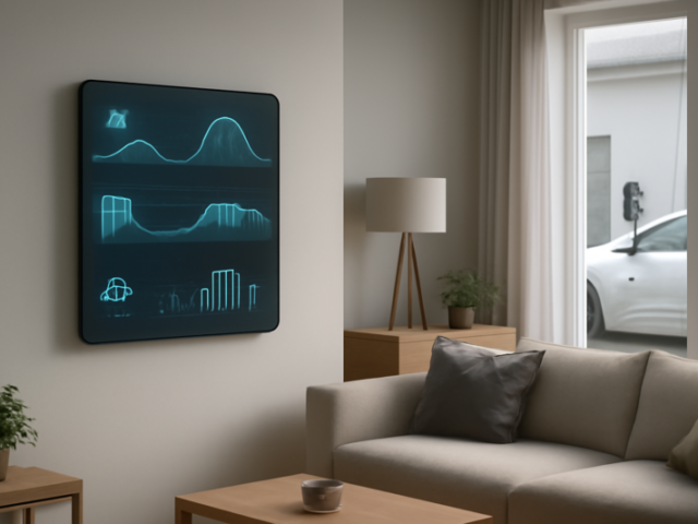 Slim energiebeheersysteem thuis met dashboard, thuisaccu en gekoppelde apparaten