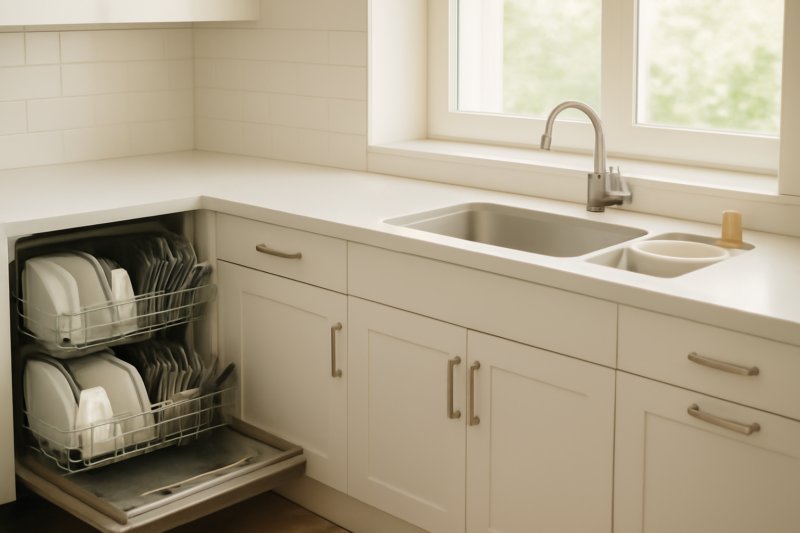 Vergelijking vaatwasser en hand afwassen in een moderne duurzame keuken